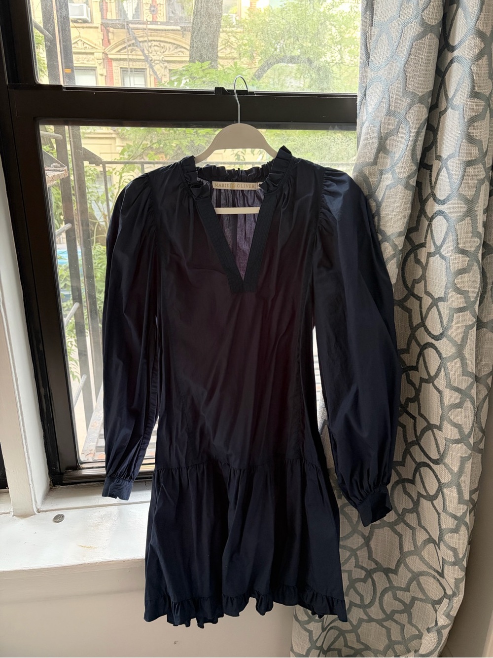 Marie Oliver Nella Navy Belted (removable) Long-Sleeve Short Dress